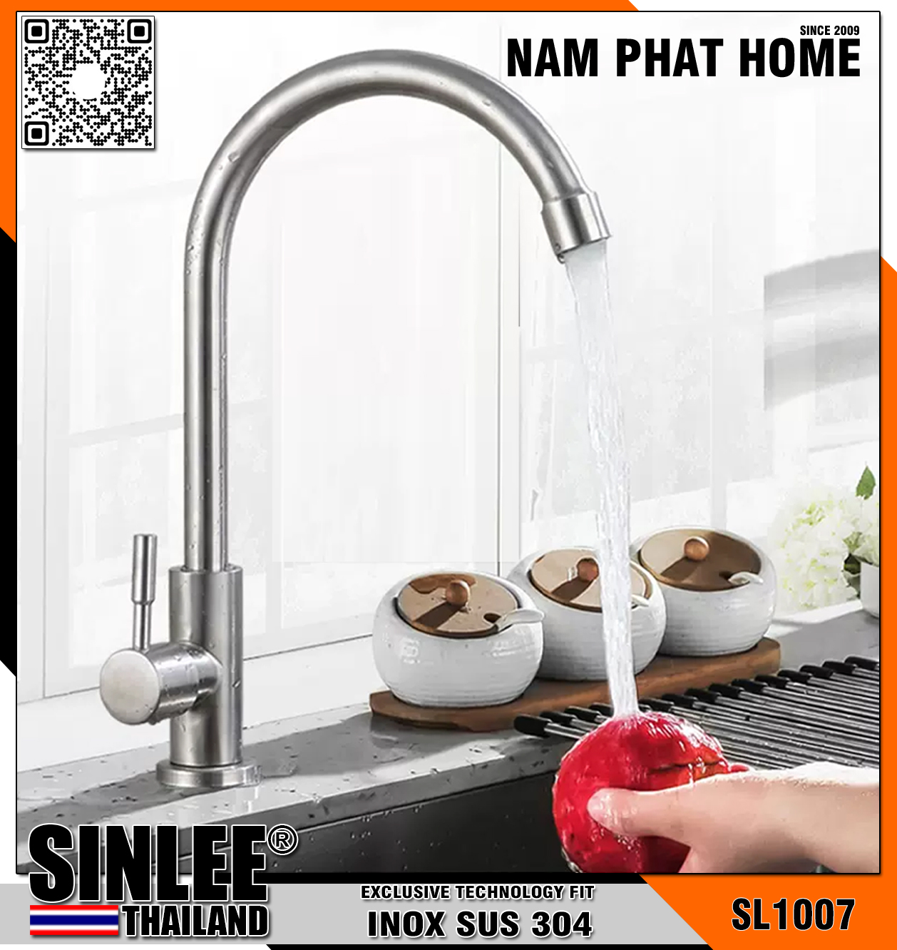 SL1007 – VÒI CHÉN LẠNH - INOX  ỐNG CONG, PHI 18 SINLEE