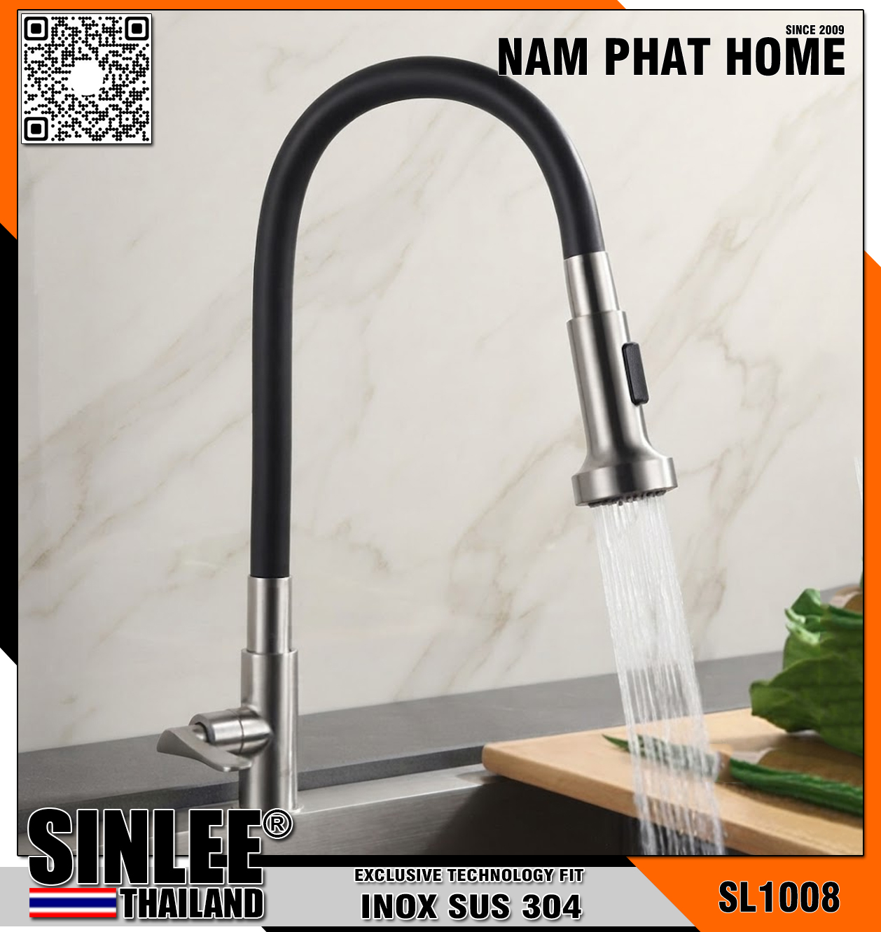 SL1008 – VÒI CHÉN LẠNH - INOX  ỐNG MỀM NHẬP KHẨU SINLEE