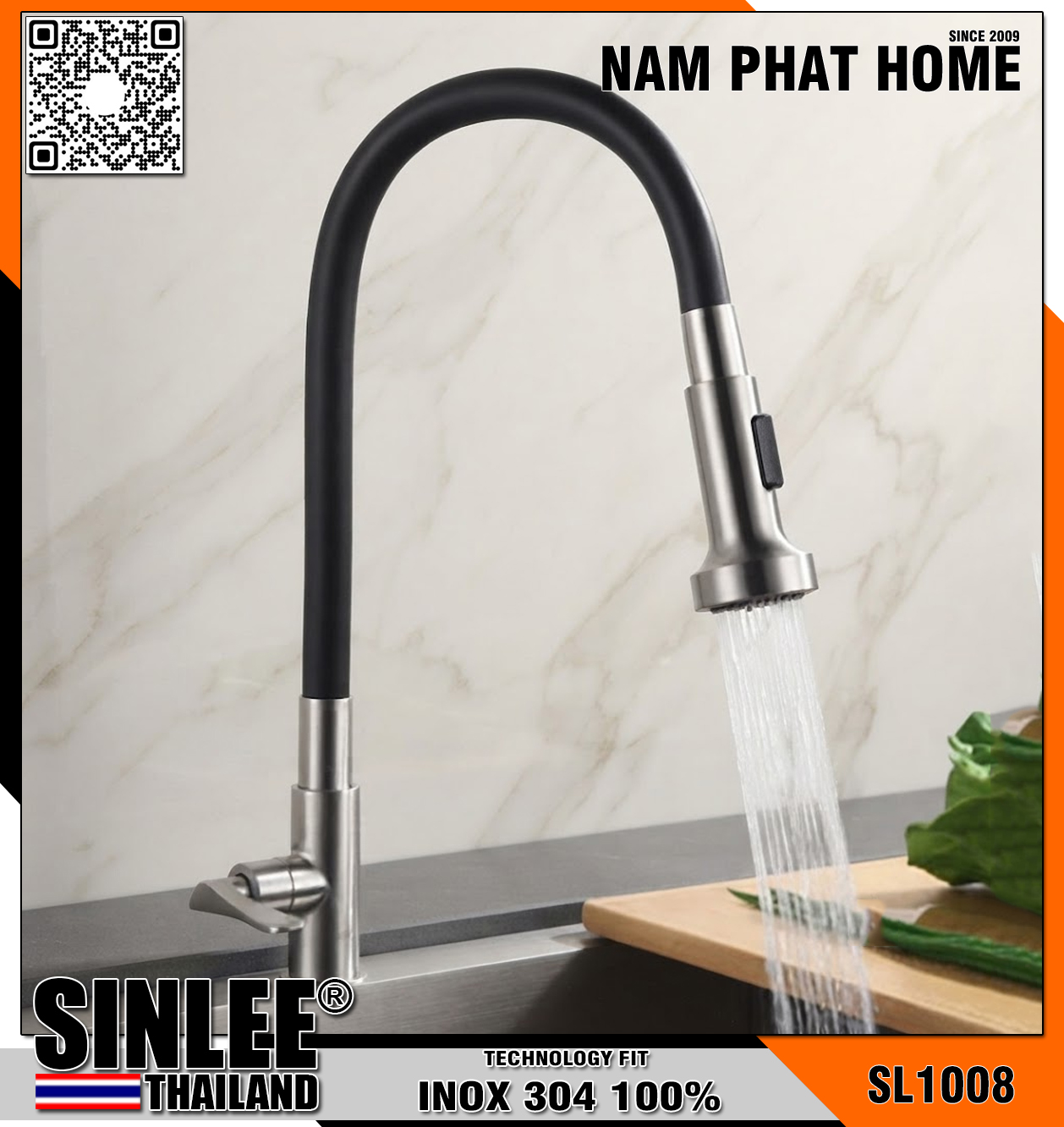 SL1008 – VÒI CHÉN LẠNH - INOX  ỐNG MỀM NHẬP KHẨU SINLEE