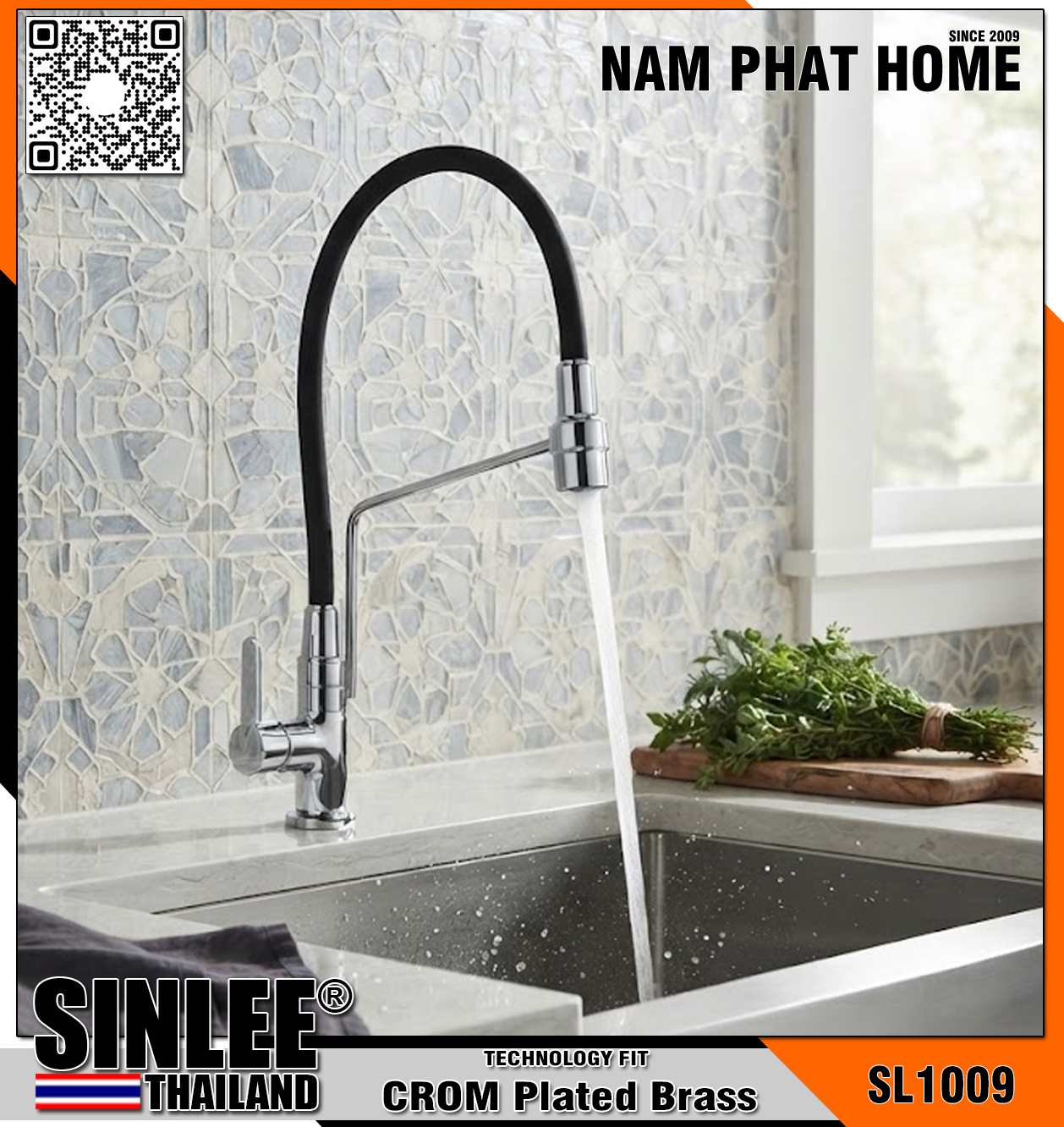 SL1009 – VÒI CHÉN LẠNH – ĐỒNG THAU MẠ CROME ĐEN SINLEE