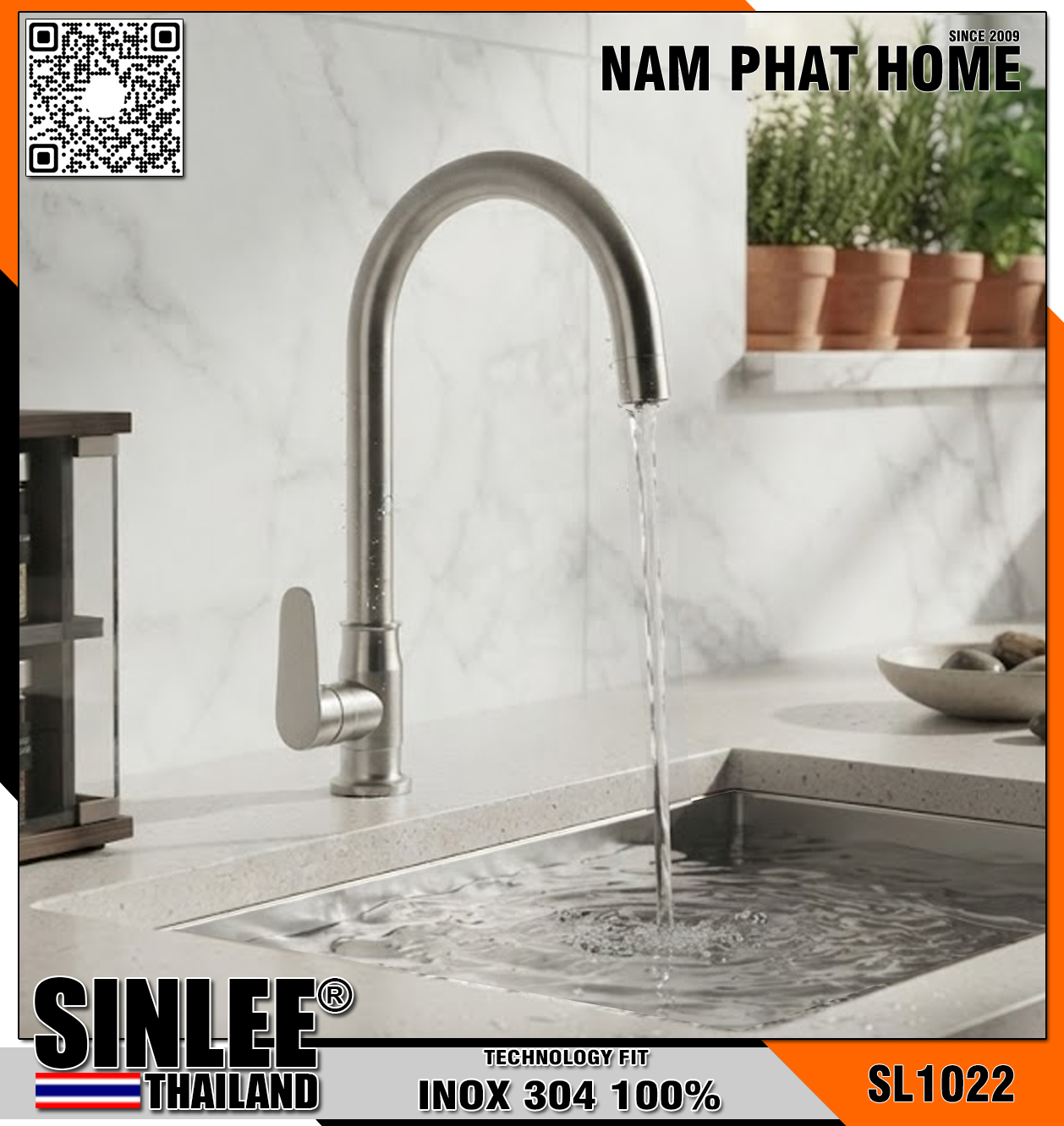 SL1022 – VÒI RỬA CHÉN LẠNH THÂN TRÒN ĐÚC INOX SINLEE, ỐNG PHI 24 CONG