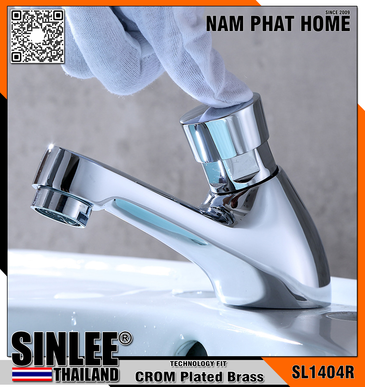 SL1404R – VÒI LAVABO LẠNH ĐỒNG THAU MẠ CROM – TỰ ĐỘNG NGẮT NƯỚC
