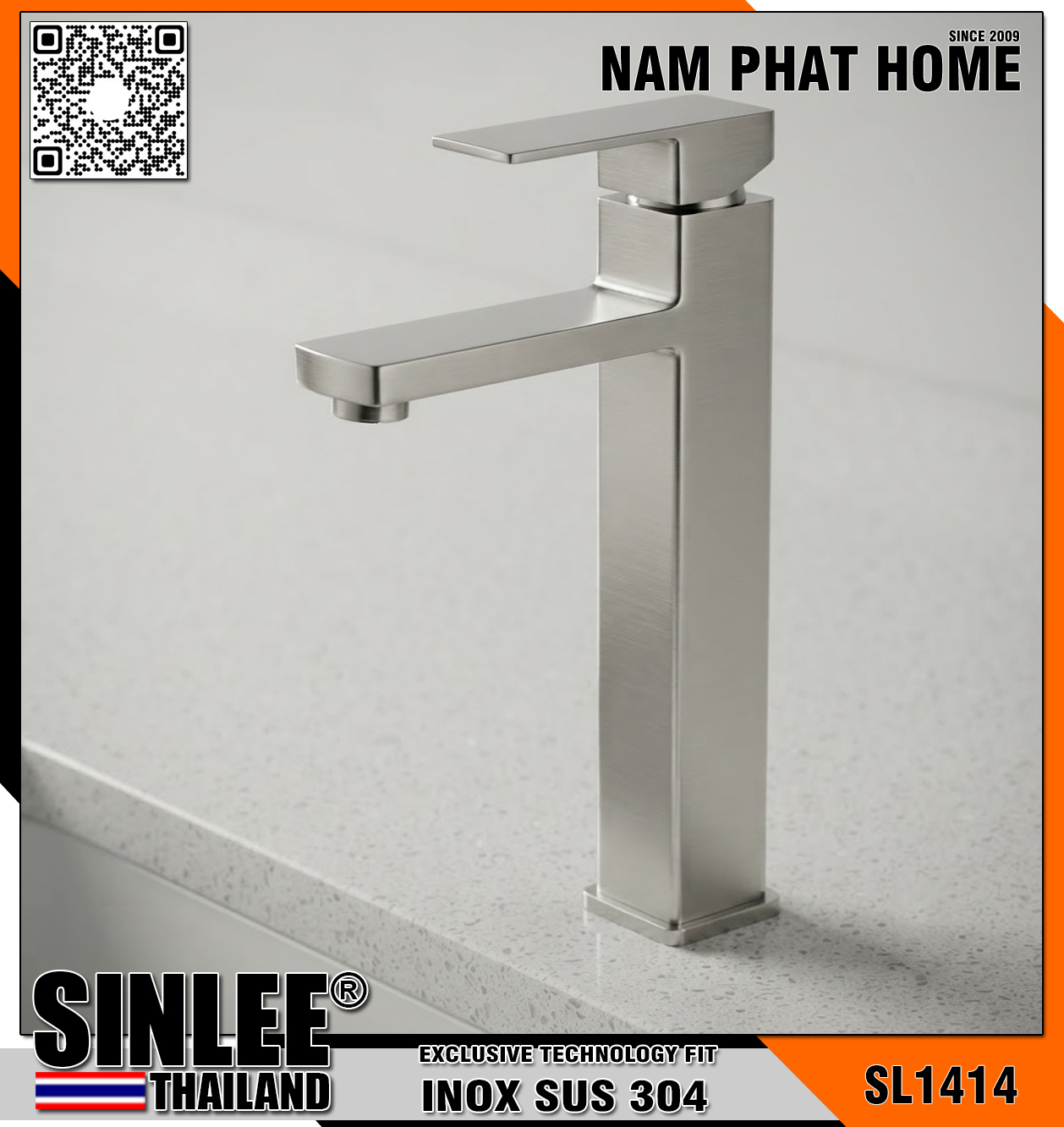 SL1414 – VÒI LAVABO LẠNH VUÔNG LỚN 30CM SINLEE