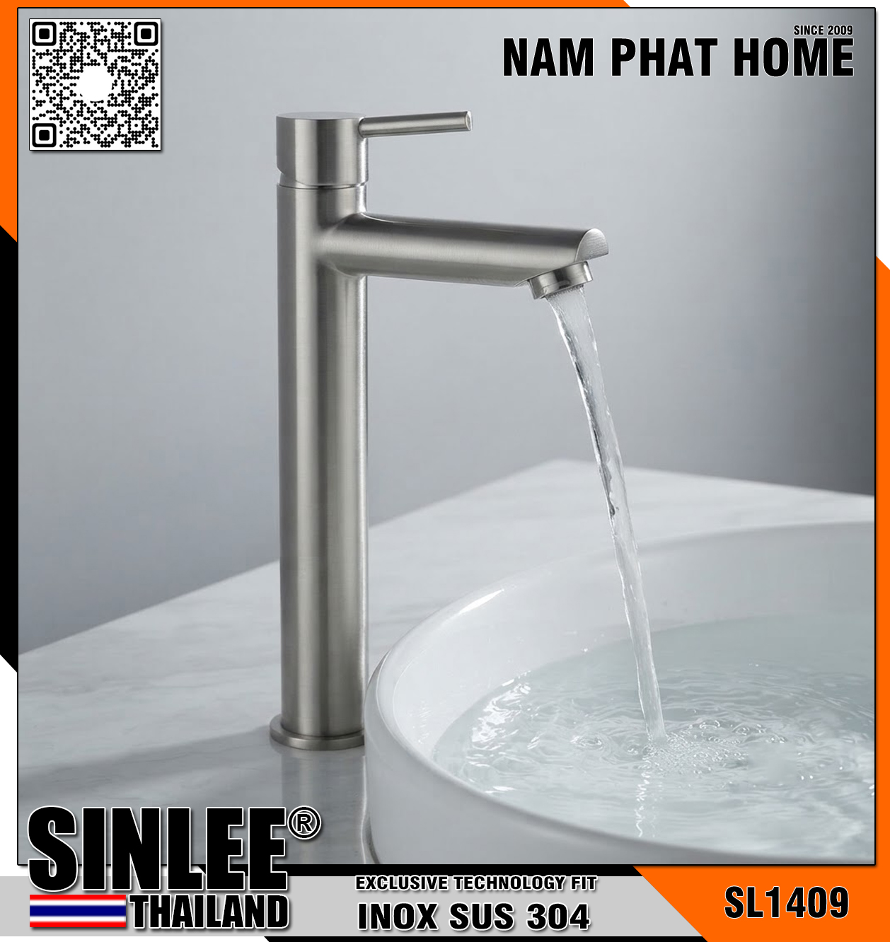SL1409 – VÒI LAVABO LẠNH INOX  TRÒN 30 CM SINLEE
