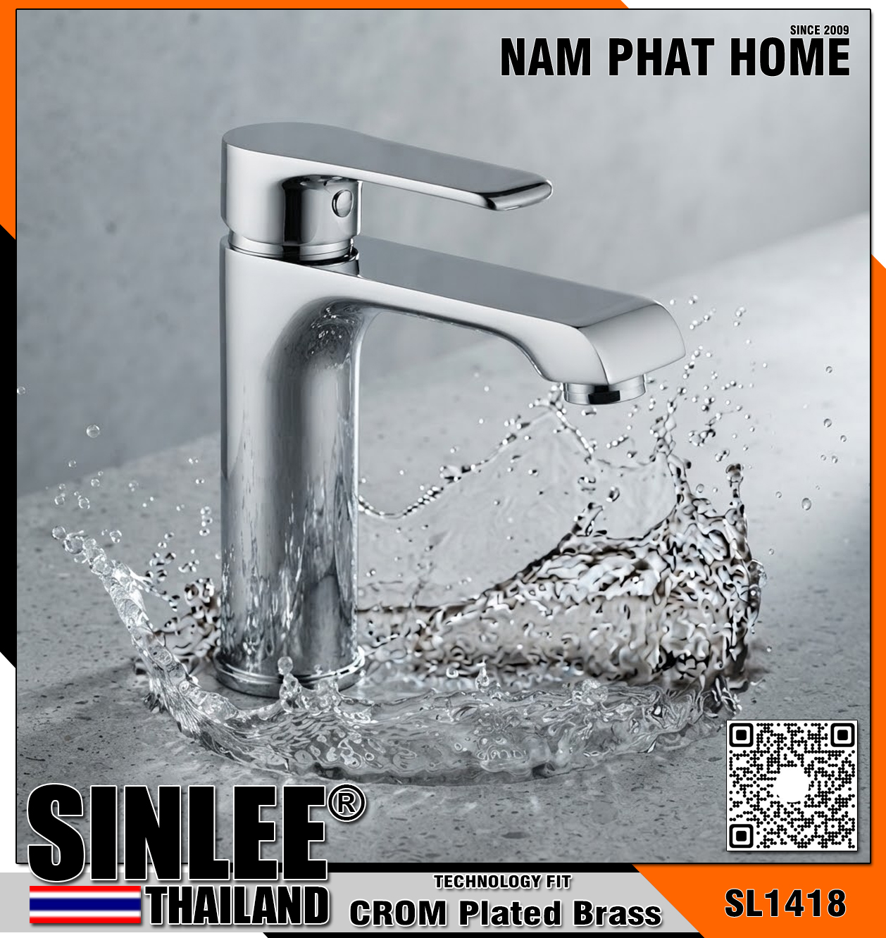 SL1418 – VÒI LAVABO LẠNH ĐỒNG THAU MẠ CROM SINLEE