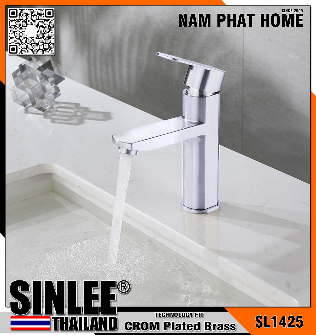 SL1425 – VÒI LAVABO LẠNH, INOX MỜ , MẠ CROM 20CM SINLEE
