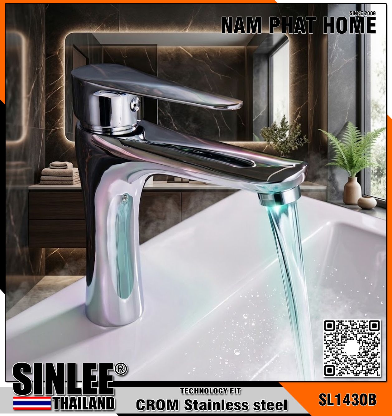 SL1430B – VÒI LAVABO LẠNH INOX BÓNG MẪU EO SINLEE