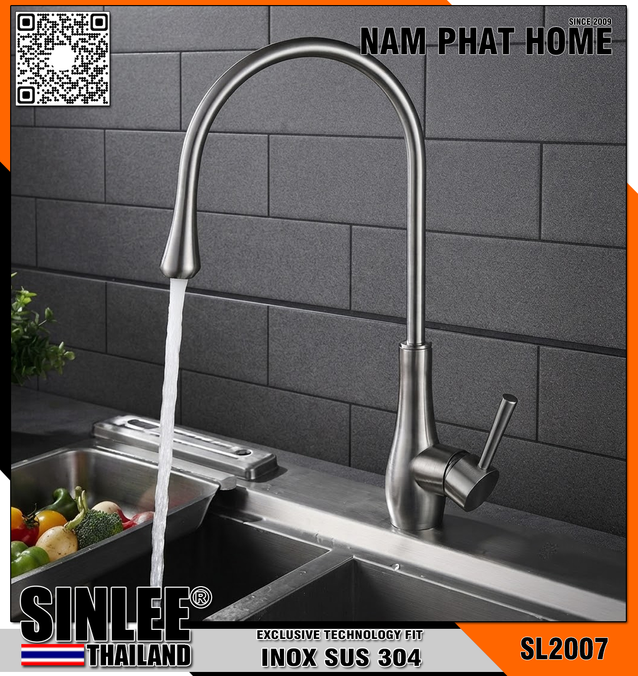 SL2007 – VÒI RỬA CHÉN NÓNG LẠNH INOX  MẪU CONG LỚN , ỐNG NHỎ SINLEE