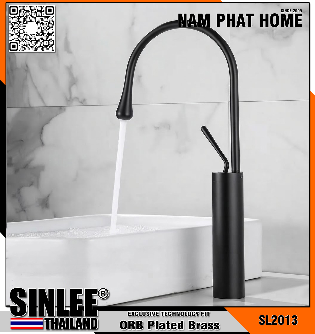 SL2013 – VÒI RỬA CHÉN 30CM KẾT HỢP LAVABO NÓNG LẠNH ĐỒNG THAU MẠ ORB ĐEN SINLEE 