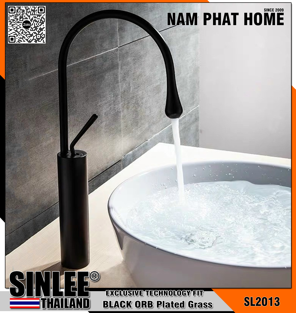SL2013 – VÒI RỬA CHÉN KẾT HỢP LAVABO NÓNG LẠNH ĐỒNG THAU MẠ ORB ĐEN SINLEE