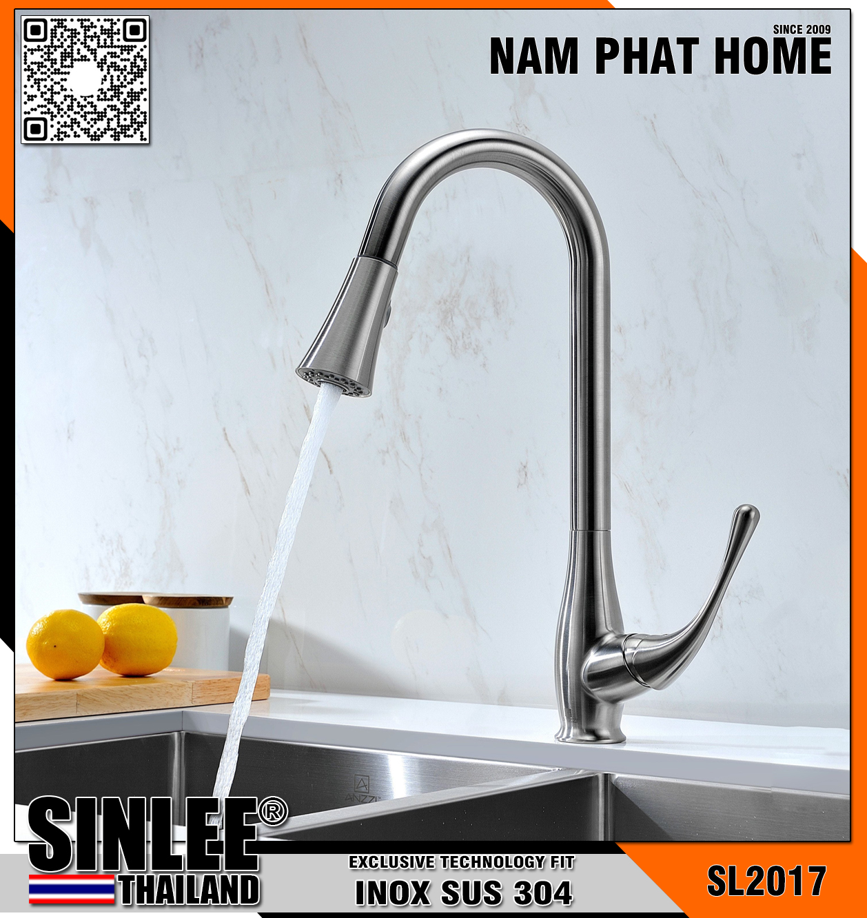 SL2017 – VÒI CHÉN NÓNG LẠNH - INOX DÂY RÚT CONG LỚN