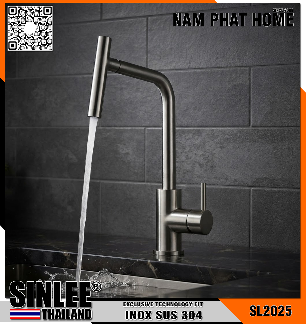 SL2025 – VÒI CHÉN NÓNG LẠNH - INOX ỐNG XOAY 720 ĐỘ SINLEE