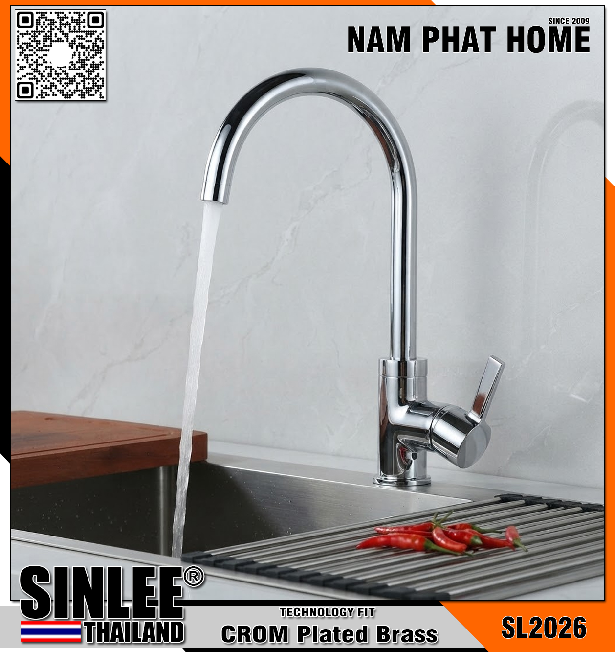 SL2026 – VÒI CHÉN NÓNG LẠNH - INOX MẠ CROM ỐNG SỐ 6 SINLEE