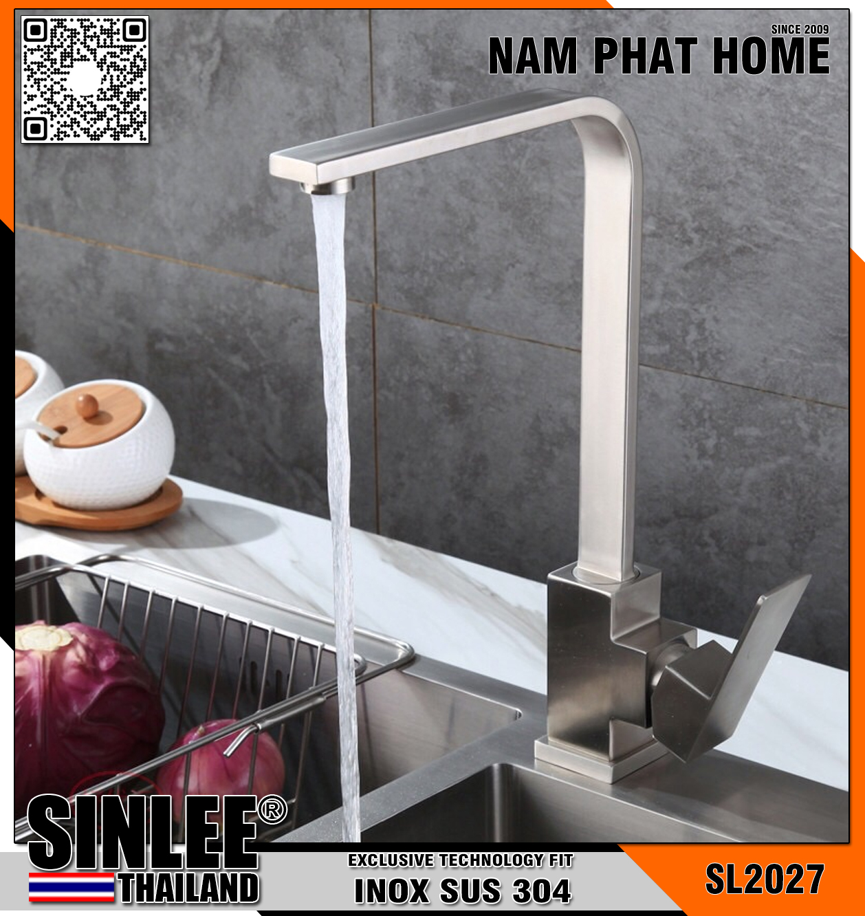 SL2027 – VÒI CHÉN NÓNG LẠNH - INOX  VUÔNG ỐNG VUÔNG SINLEE