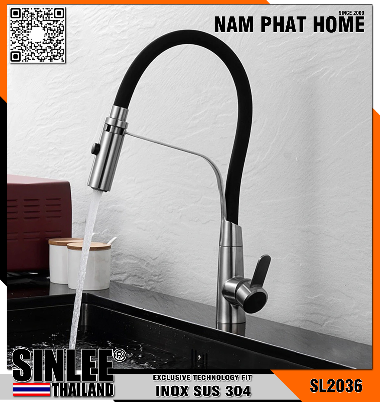 SL2036 – VÒI RỬA CHÉN NÓNG LẠNH INOX – THÂN CAO SU MỀM