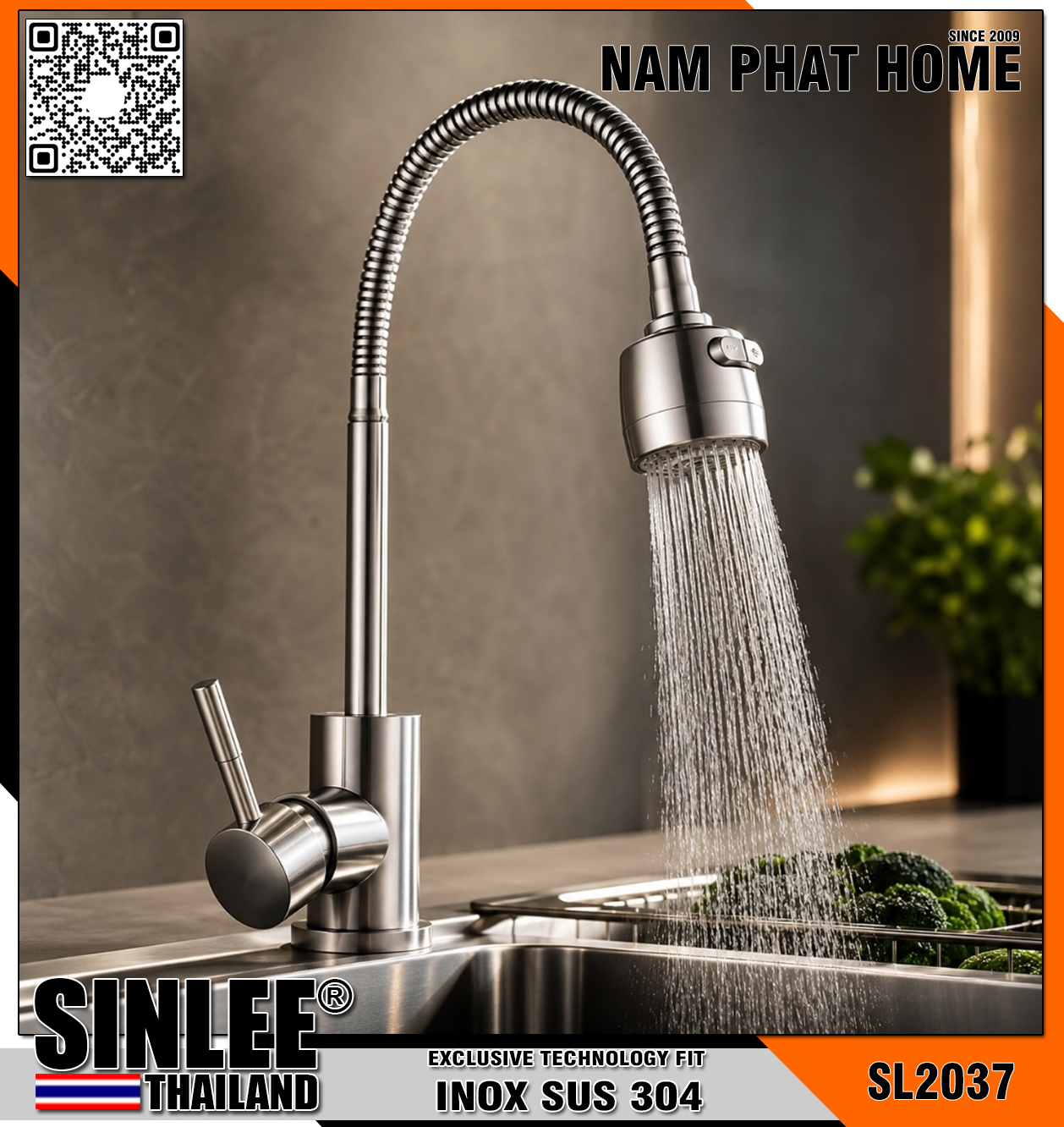 SL2037 – VÒI RỬA CHÉN NÓNG LẠNH ỐNG BẺ INOX  SINLEE