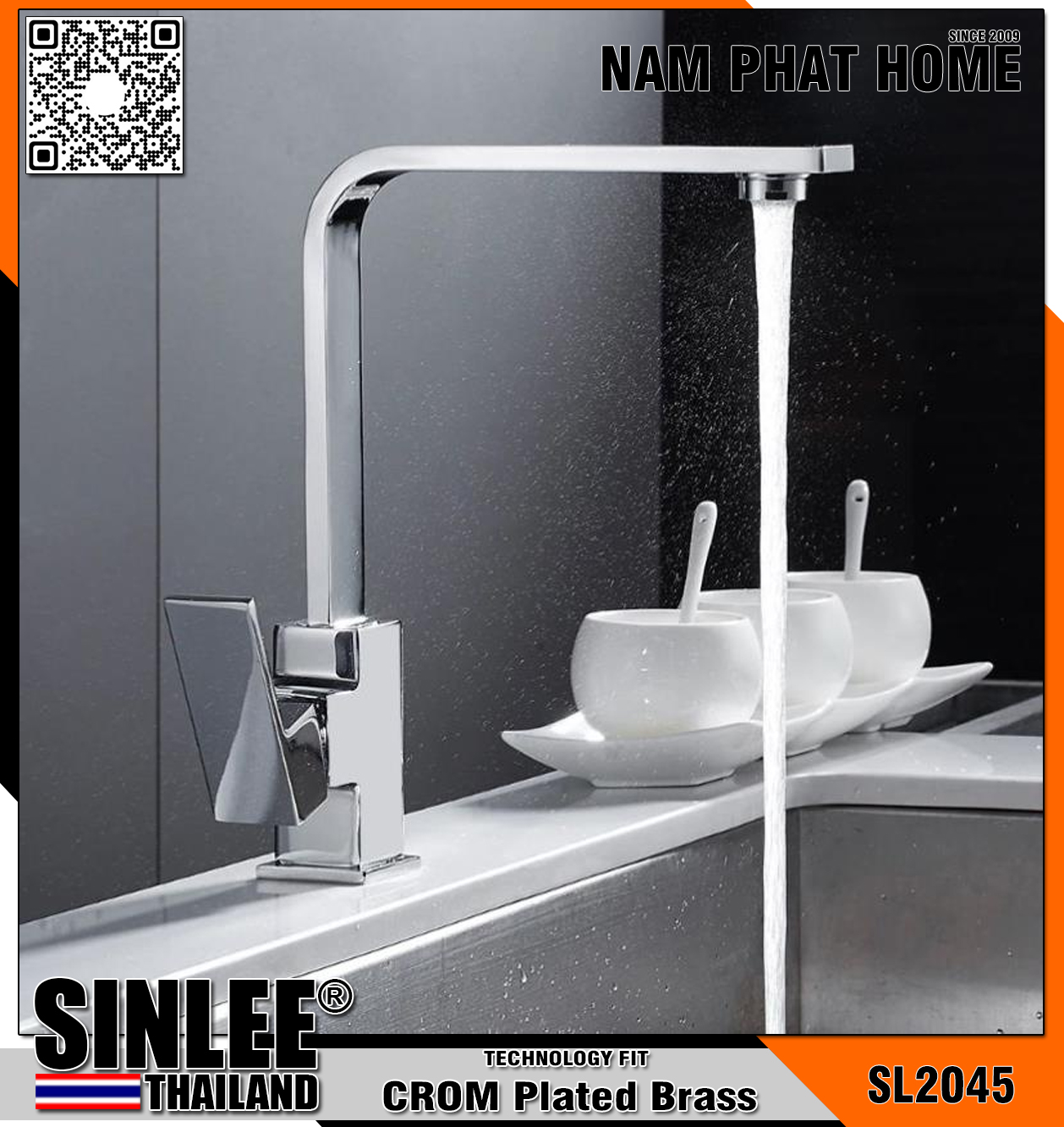 SL2045 – VÒI RỬA CHÉN NÓNG LẠNH MẪU VUÔNG INOX  BÓNG SINLEE