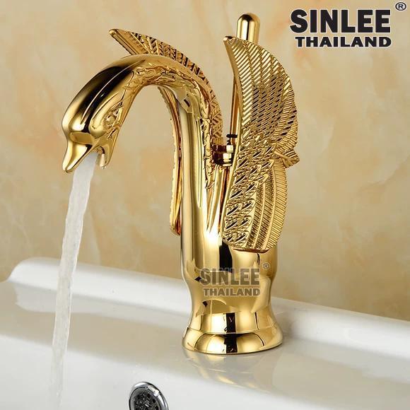 SL2204 – VÒI LAVABO NÓNG LẠNH MẪU THIÊN NGA ĐỒNG THAU MẠ VÀNG 20CM SINLEE