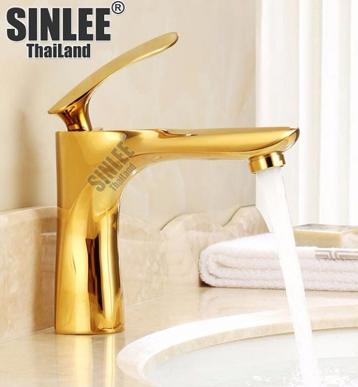 SL2206G - 20, VÒI LAVABO NÓNG LẠNH LÁ VÀNG LOẠI LỚN ,LUXURY ĐỒNG THAU MẠ VÀNG PVD 20CM