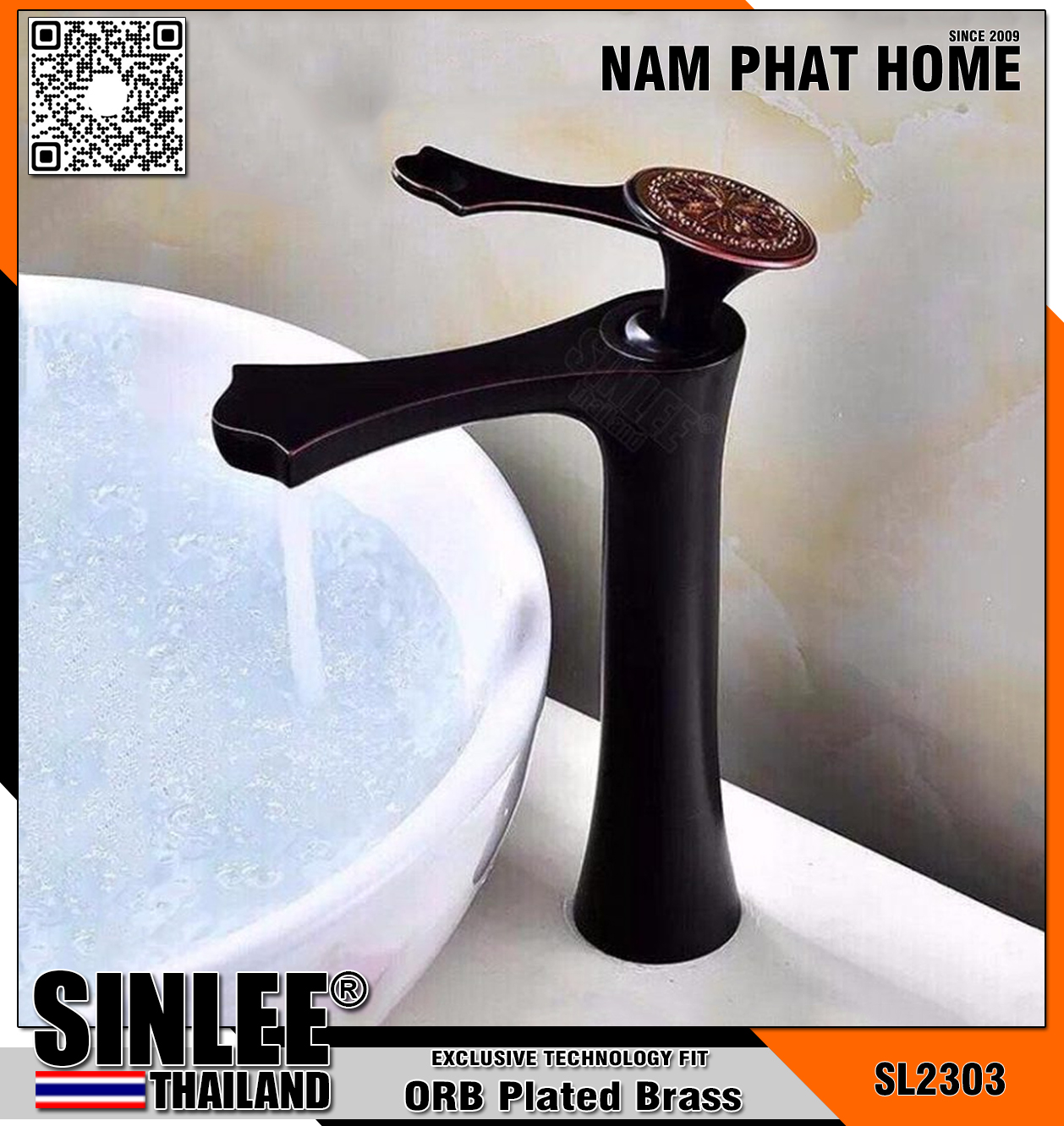 SL2303 – VÒI LAVABO NÓNG LẠNH MẪU EO ĐỒNG THAU MẠ ORB 30CM SINLEE