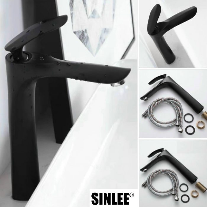 SL2306 – VÒI LAVABO NÓNG LẠNH MẪU LÁ ĐỒNG THAU MẠ ORB 30CM SINLEE 