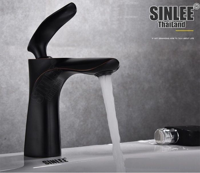 SL2307 – VÒI LAVABO NÓNG LẠNH MẪU LÁ ĐỒNG THAU MẠ ORB 20CM SINLEE