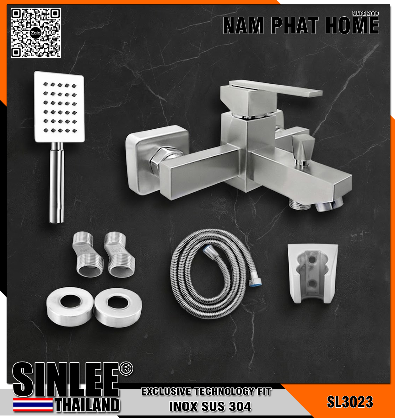 SL3023 – VÒI SEN NÓNG LẠNH INOX  CAO CẤP MẪU VUÔNG
