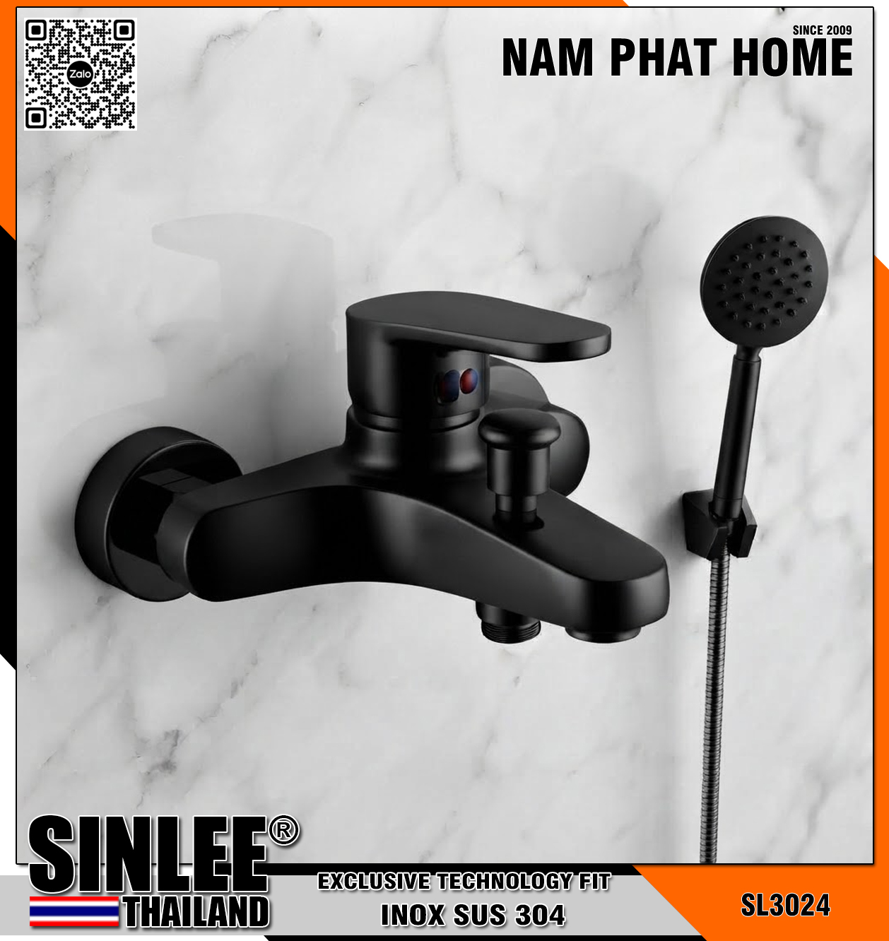 SL3024 – VÒI SEN NÓNG LẠNH MẪU BÈ INOX  SƠN TỈNH ĐIỆN ĐEN SINLEE