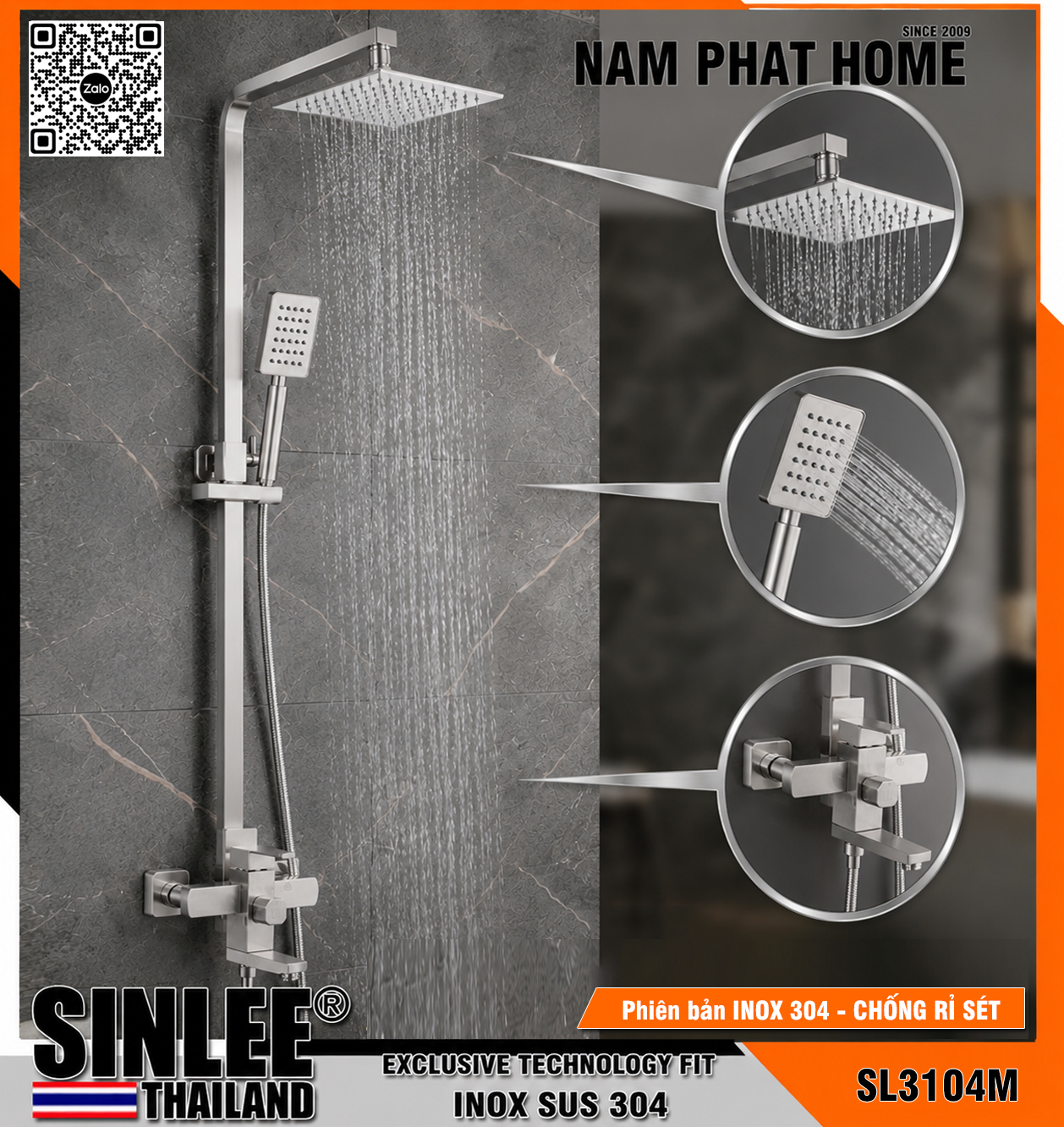 SL3104M - SEN CÂY TẮM ĐỨNG VUÔNG INOX MỜ