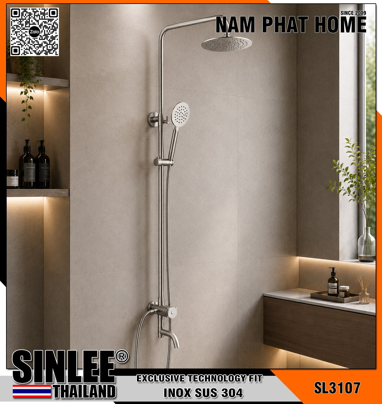 SL3107 – SEN CÂY TẮM ĐỨNG LẠNH INOX  MỜ - MẪU TRÒN LOẠI LỚN THÂN ĐÚC SINLEE (1)