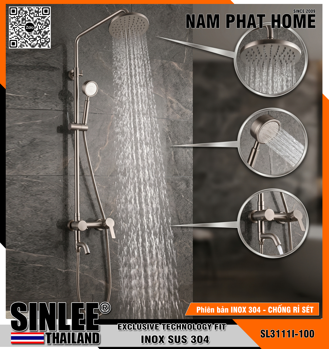 SL3111I - SEN CÂY TẮM ĐỨNG TRÒN LỆCH TĂNG ÁP INOX 304 MỜ