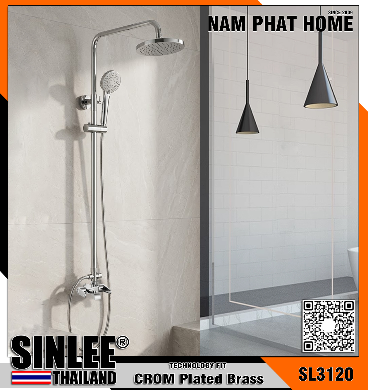 SL3120 - SEN CÂY TẮM ĐỨNG ĐỒNG THAU MẠ CROM