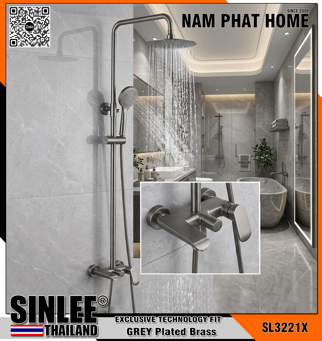SL3221X - SEN CÂY TẮM ĐỨNG ĐỒNG THAU MÀU XÁM
