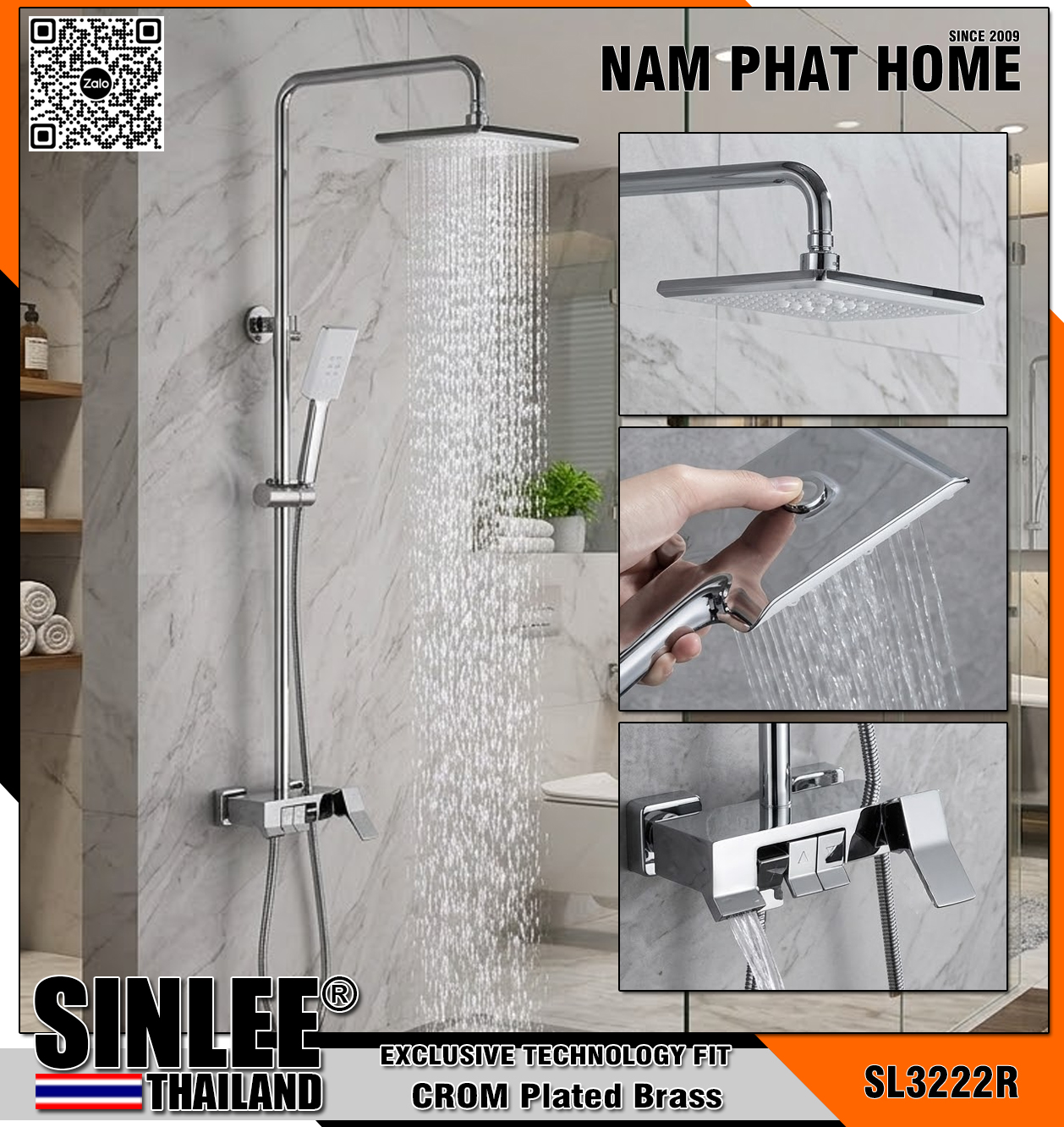  SL3222R - SEN CÂY TẮM ĐỨNG ĐỒNG THAU MẠ CROM SINLEE, MẪU PHÍM ĐÀN LỚN - 2 phiên bản