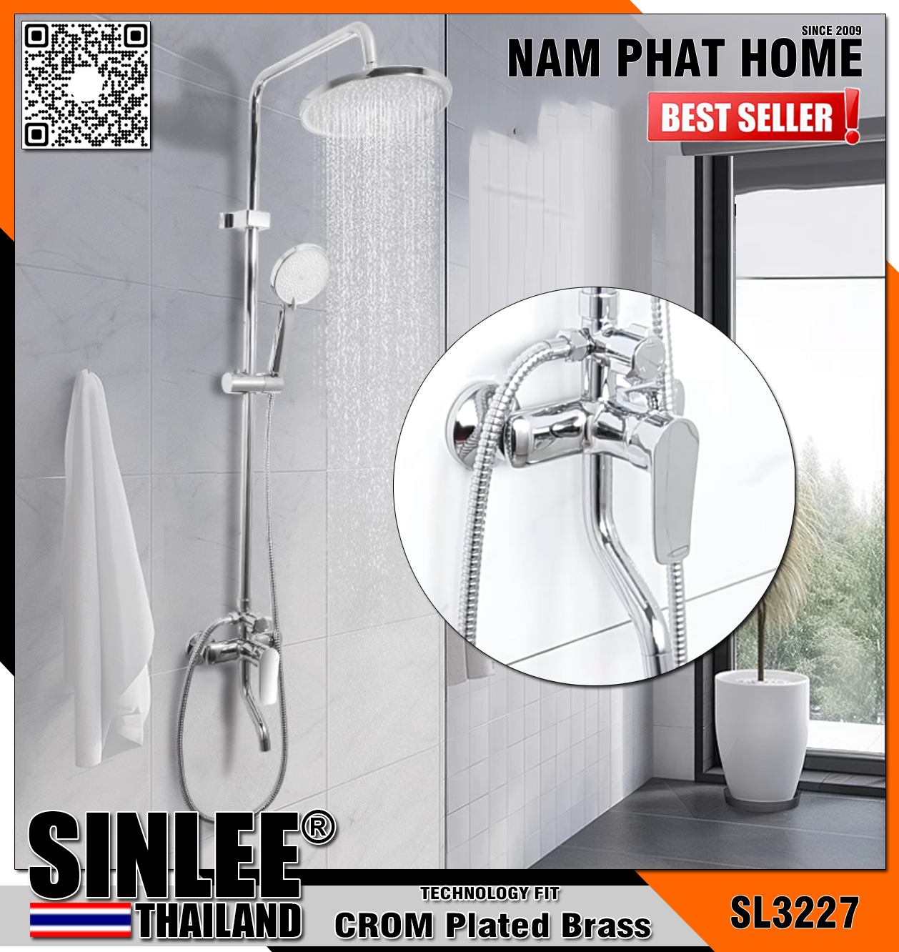 SL3227 - SEN CÂY TẮM ĐỨNG TRÒN GIỮA SINLEE - ĐỒNG THAU MẠ CROM