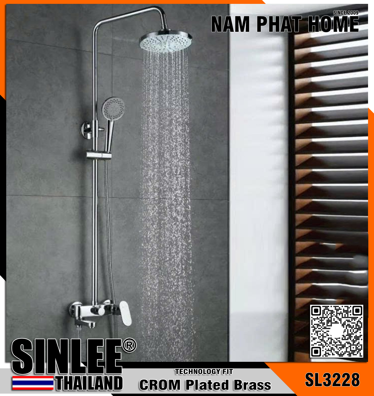 SL3228 - SEN CÂY TẮM ĐỨNG SINLEE - ĐỒNG THAU MẠ CROM