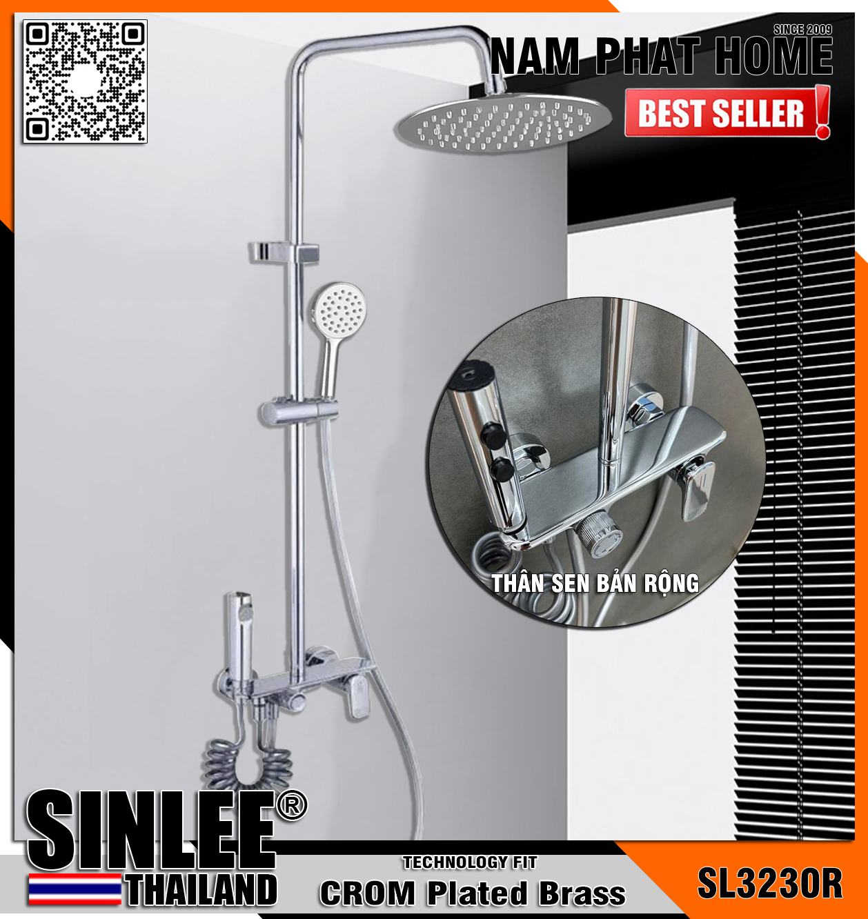 SL3230R - SEN CÂY TẮM ĐỨNG SINLEE - ĐỒNG THAU MẠ CROM BÓNG 