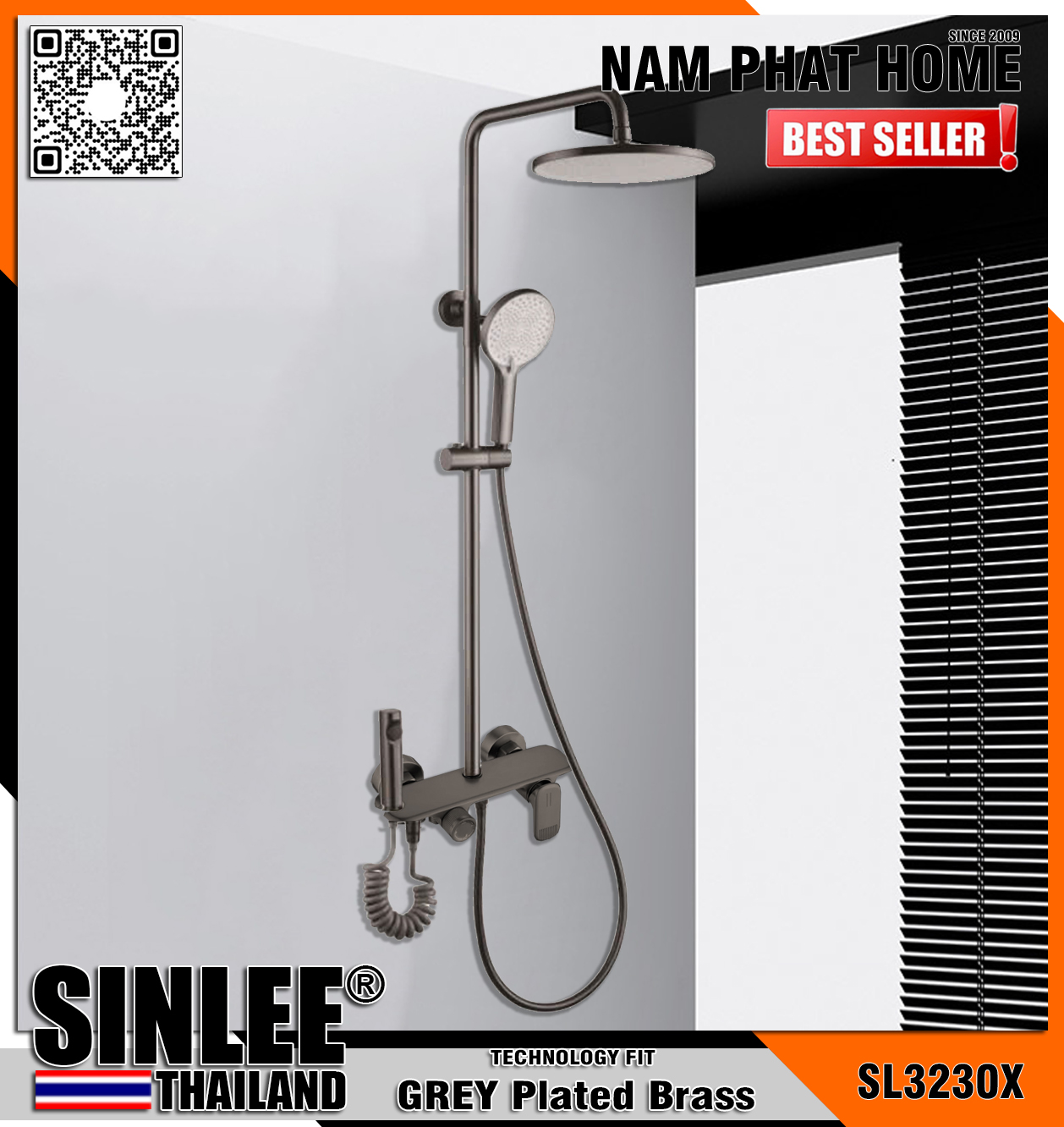 SL3230X - SEN CÂY TẮM ĐỨNG SINLEE - ĐỒNG THAU MẠ MÀU XÁM 