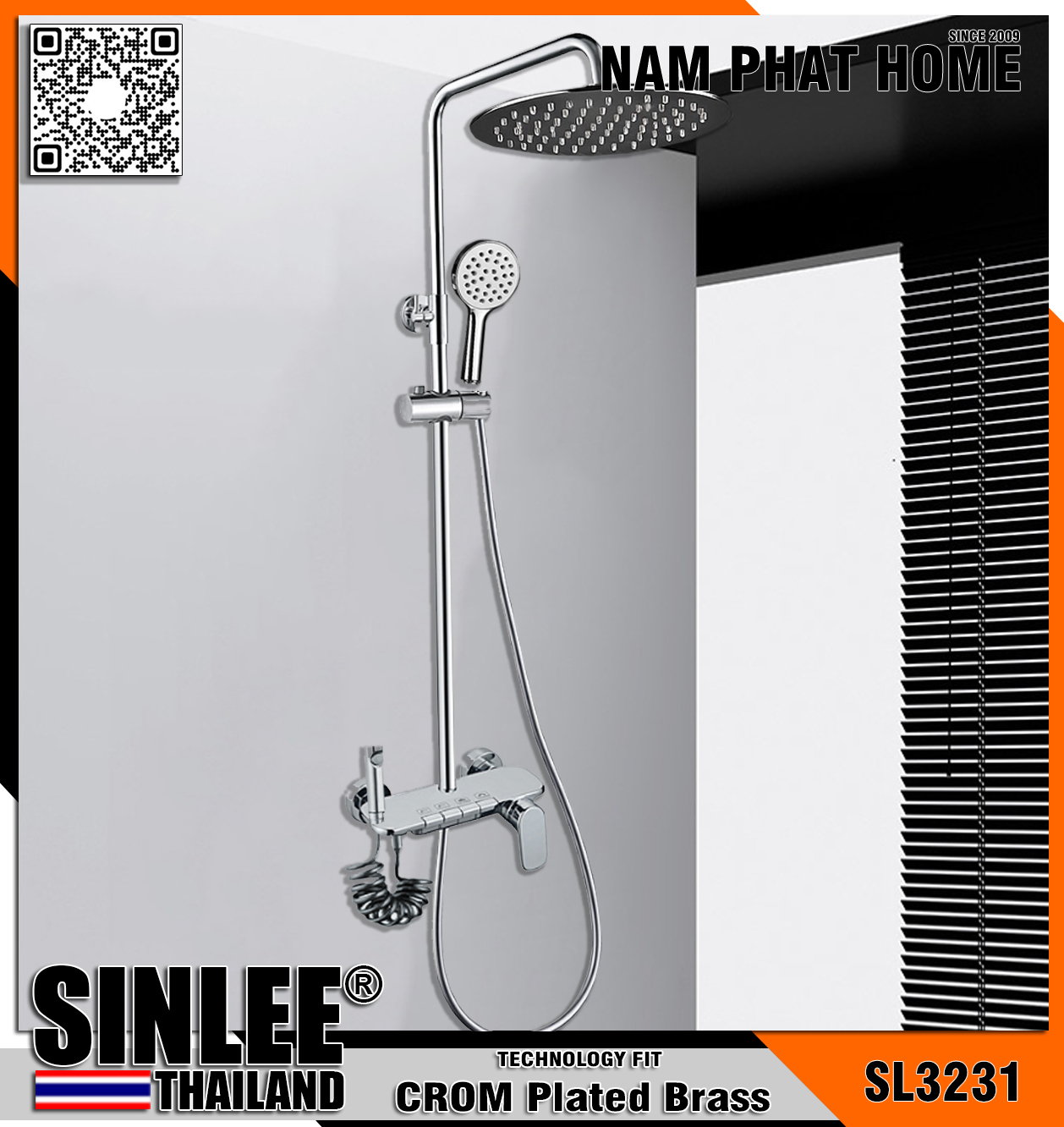 SL3231 - SEN CÂY TẮM ĐỨNG SINLEE - ĐỒNG THAU MẠ CROM BÓNG 