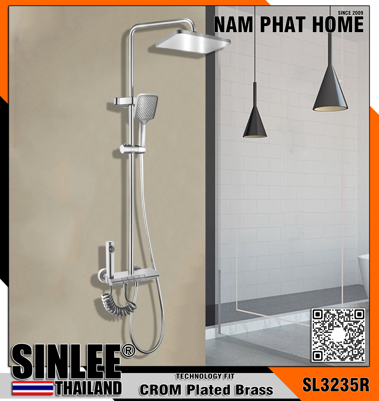 SL3235R - SEN CÂY TẮM ĐỨNG PHÍM ĐÀN SINLEE - ĐỒNG THAU MẠ CROM