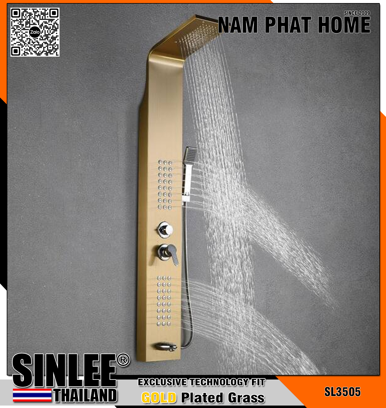SL3505 - BỘ SEN TẮM THUYỀN MASSAGER MÀU VÀNG ĐỒNG - INOX 