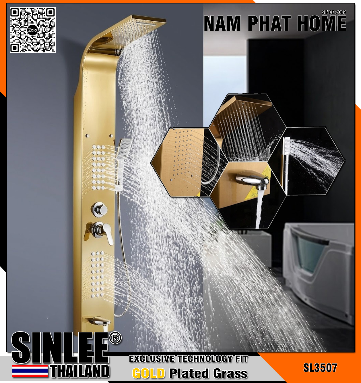 SL3507 - BỘ SEN TẮM THUYỀN MASSAGER MÀU VÀNG GOLD