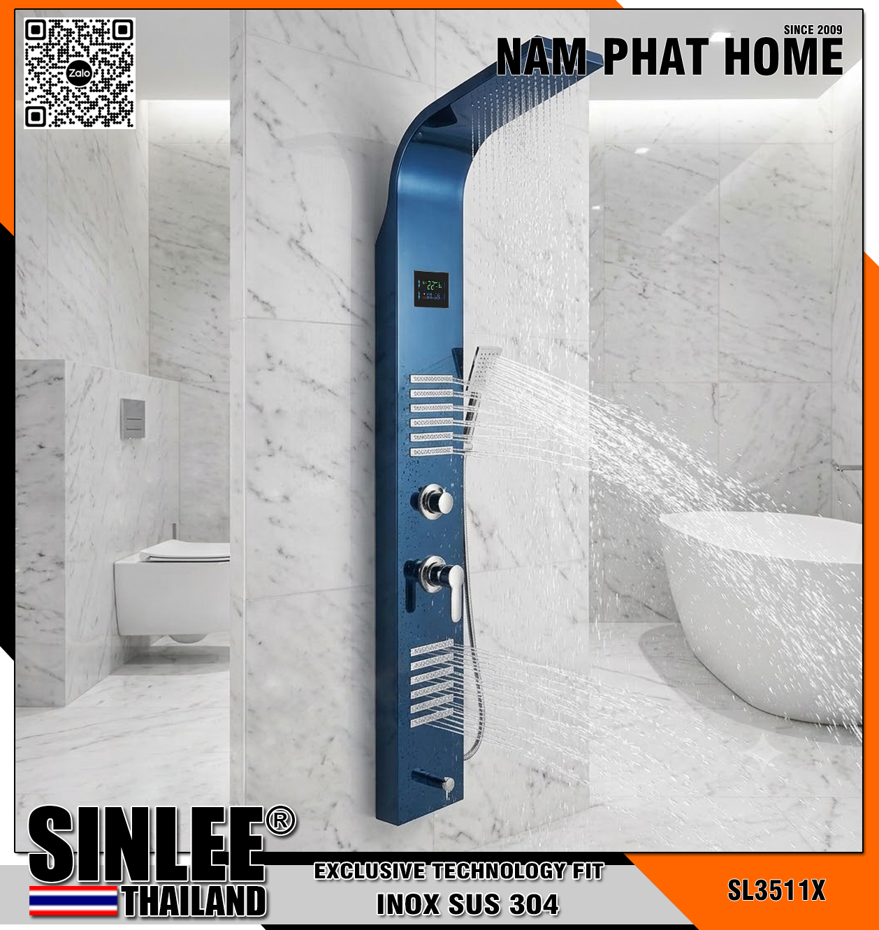 SL3511X - BỘ SEN TẮM THUYỀN MASSAGER - HIỂN THỊ NHIỆT ĐỘ - MÀU XANH DƯƠNG