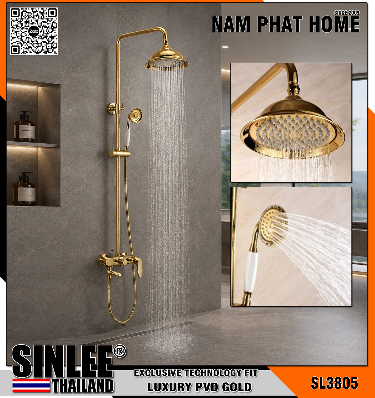 SL3805 - CÂY SEN TẮM ĐỨNG LUXURY LÁ VÀNG - MẠ PVD VÀNG GOLD