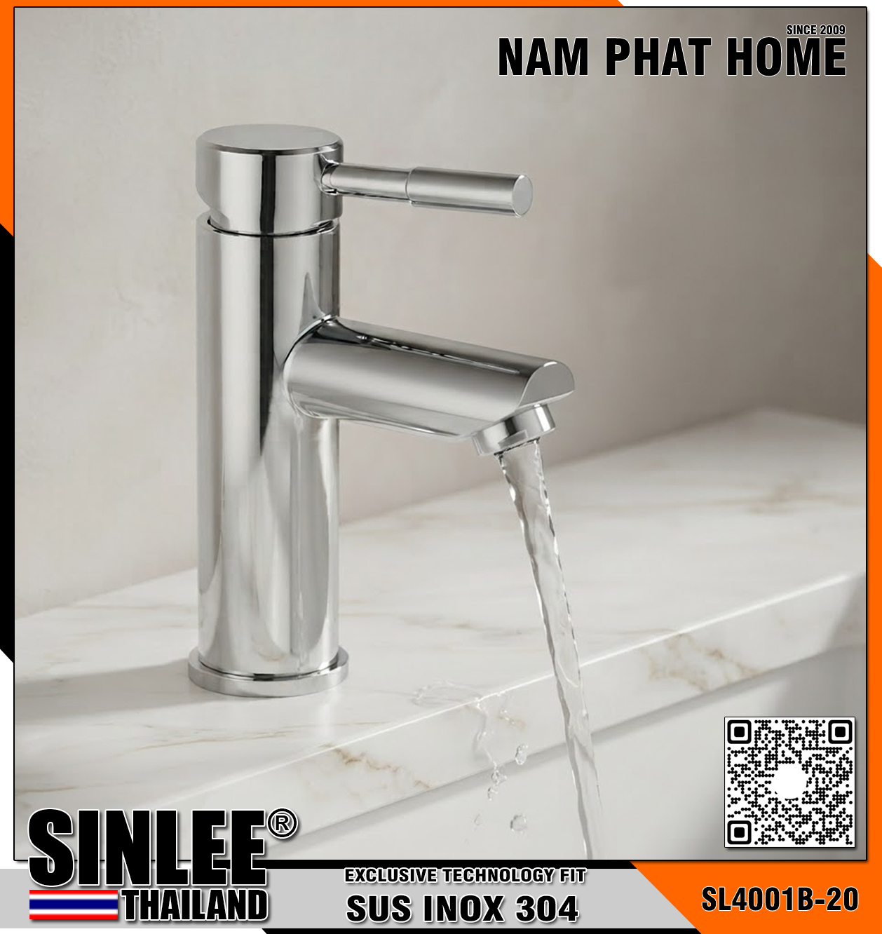 SL4001B-20 - VÒI LAVABO NÓNG LẠNH INOX 304, MẪU TRÒN 20CM