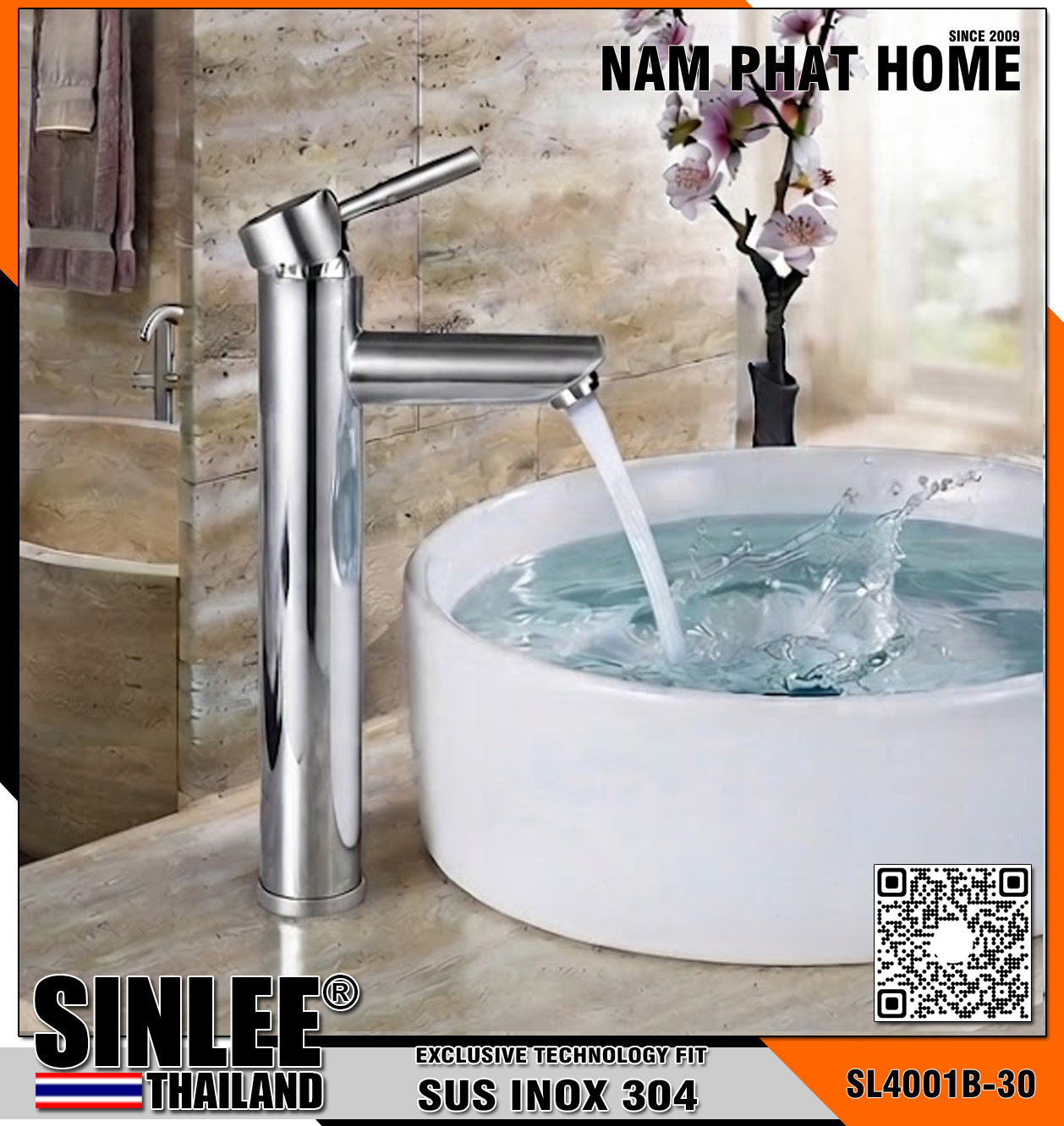 SL4001B-30 – VÒI LAVABO NÓNG LẠNH INOX 304, BÓNG MẪU TRÒN 30CM