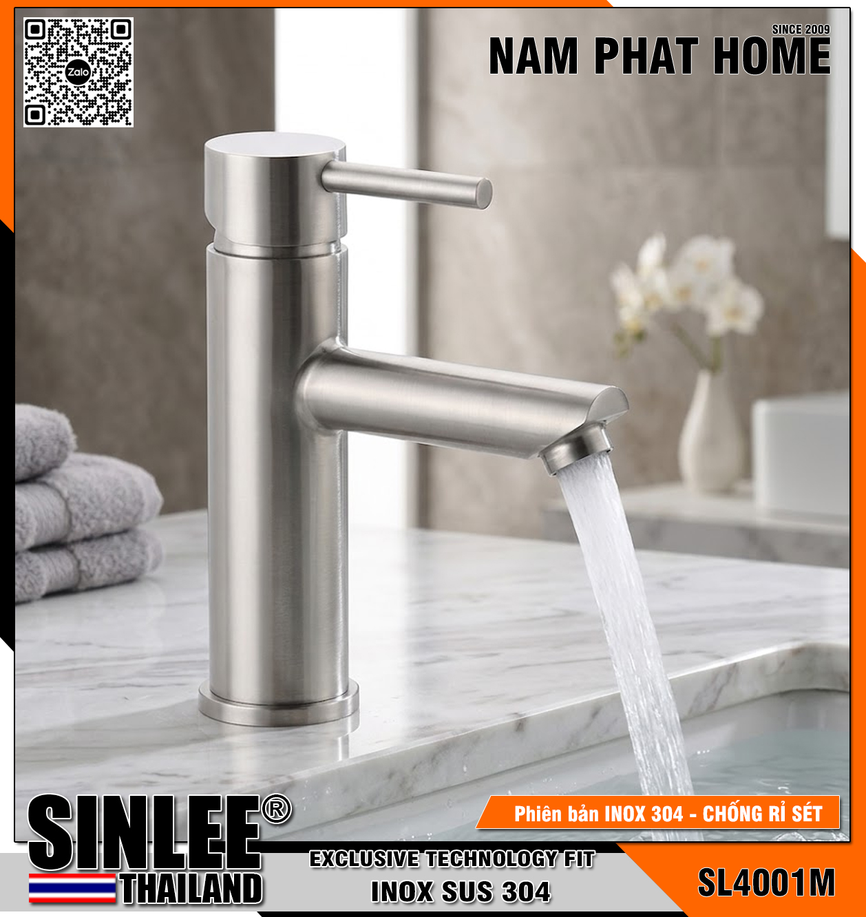 SL4001M - VÒI LAVABO NÓNG LẠNH INOX 304, MẪU TRÒN 20CM (MẪU UP INOX MỜ)