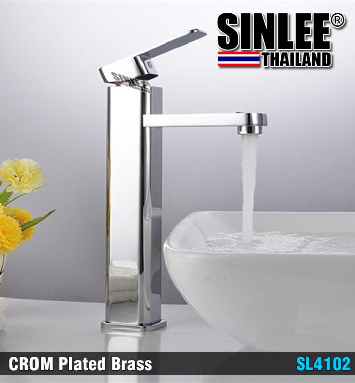 SL4102 – VÒI LAVABO NÓNG LẠNH VUÔNG ĐỒNG THAU MẠ CROME 30CM SINLEE