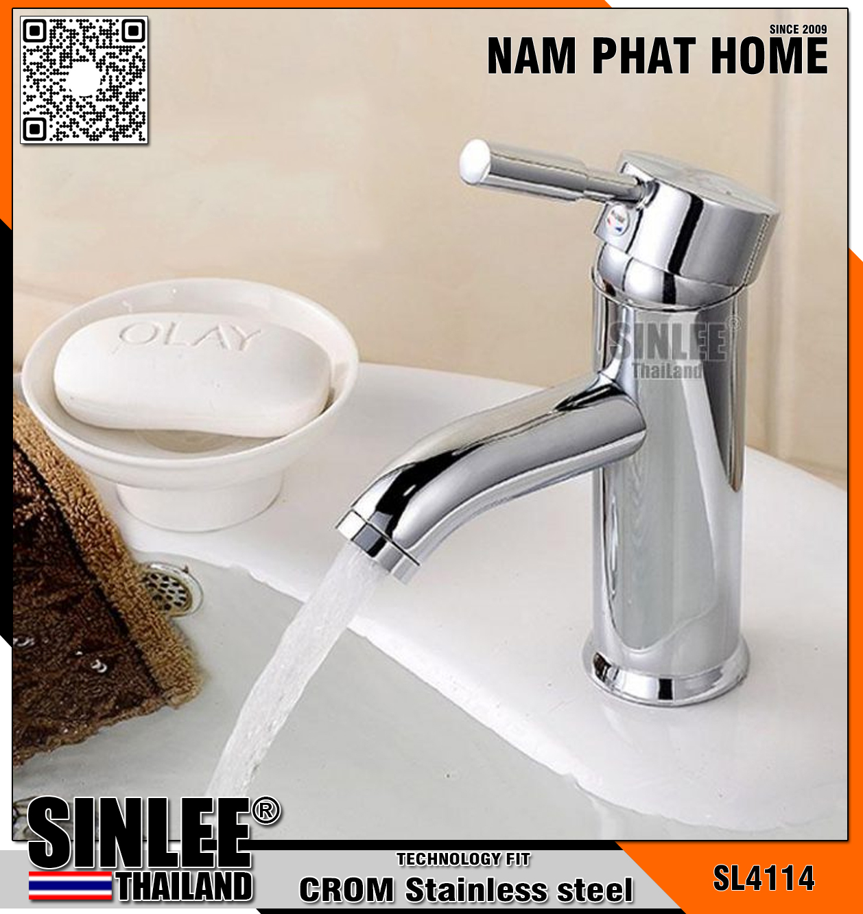 SL4114 - VÒI LAVABO NÓNG LẠNH ĐỒNG THAU MẠ CROM 20CM SINLEE