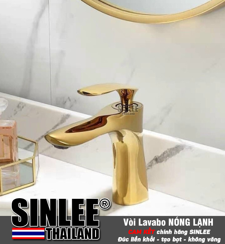SL4116G-20, VÒI LAVABO NÓNG LẠNH VÀNG LOẠI LỚN, LUXURY ĐỒNG THAU MẠ VÀNG PVD 20CM
